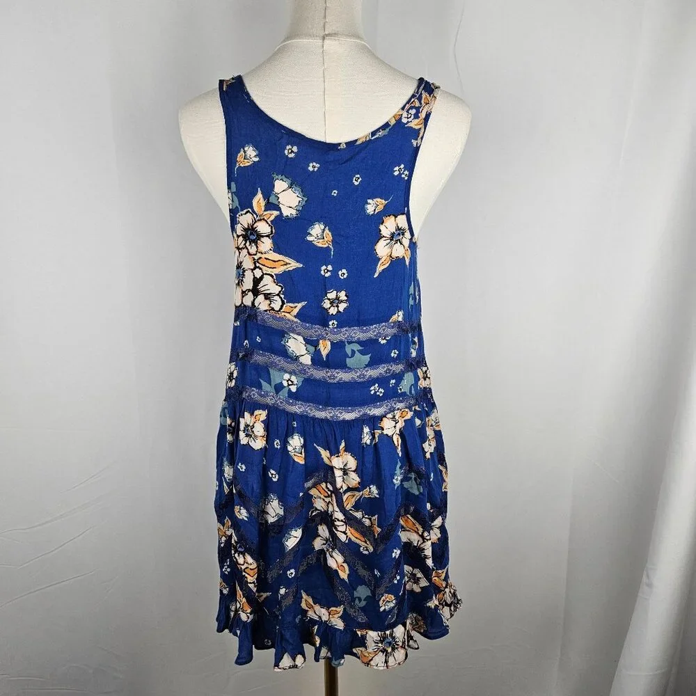 Intimately Free People Floral Print Trapeze Mini Dress XS Blue Boho - Picture 5 of 12